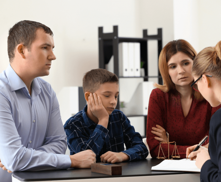 A family meeting a child custody lawyer in Montreal
